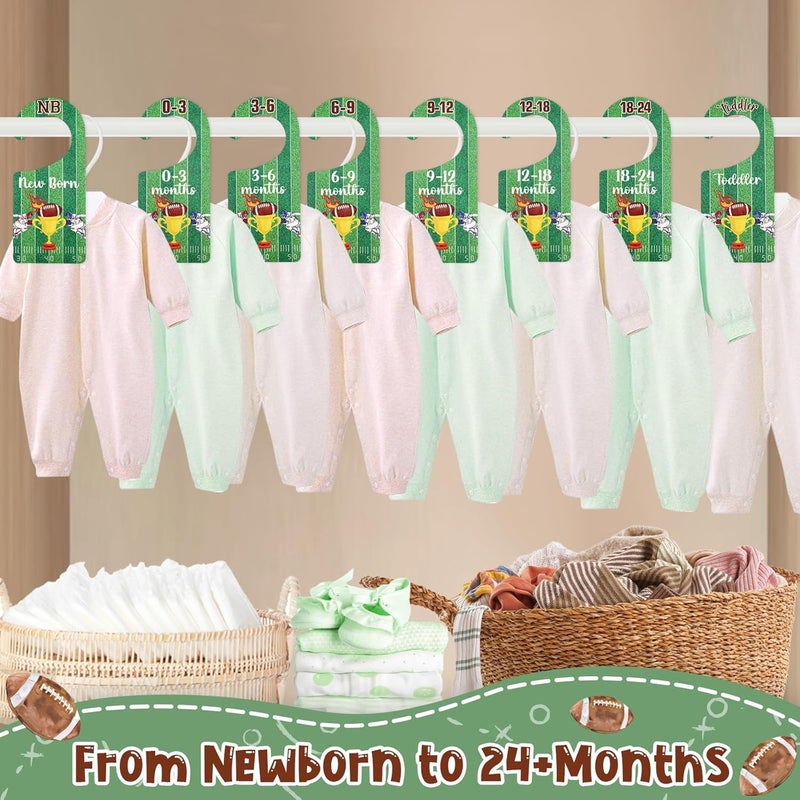 CORNER LACE Baby Closet Dividers 8PCS, Football Theme Wooden Double-Sided Clothes Size Hanger Organizer from Newborn to Toddler for Nursery Decor Baby Shower Birthday Gift - Image 3